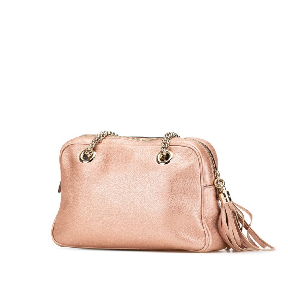 Gucci Chain Pink Tassel Leather Shoulder Gold Bag Soho Interlocking GG